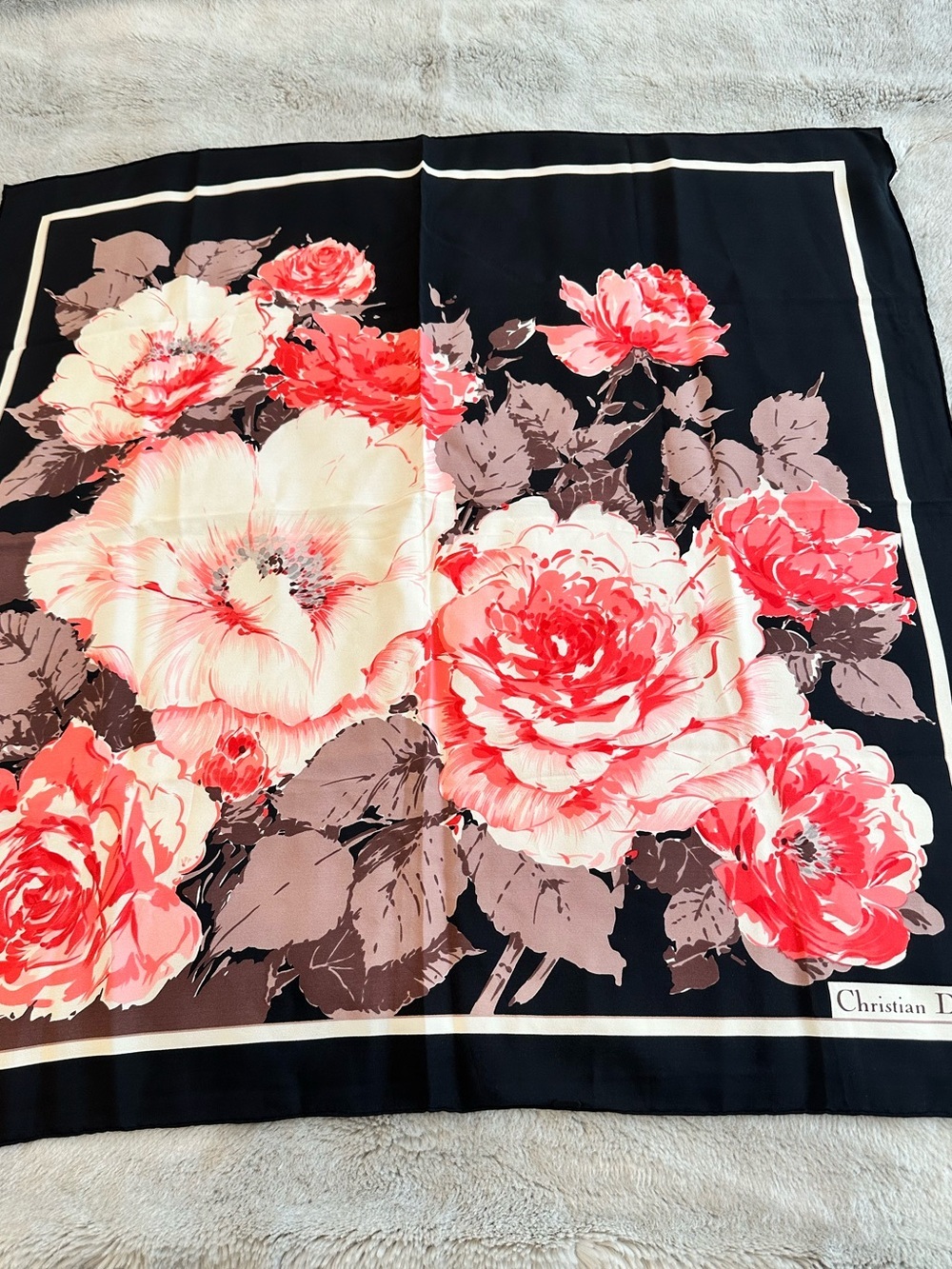 Dior Black and Cream Silk Scarf